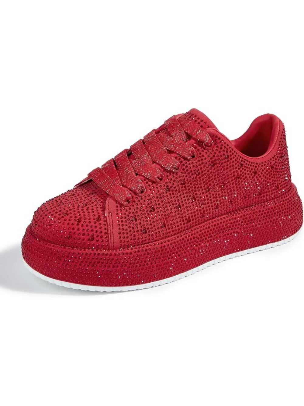 🆕Women's Red Sparkly Glitter Bling Tennis Rhinestone Platform Sneakers